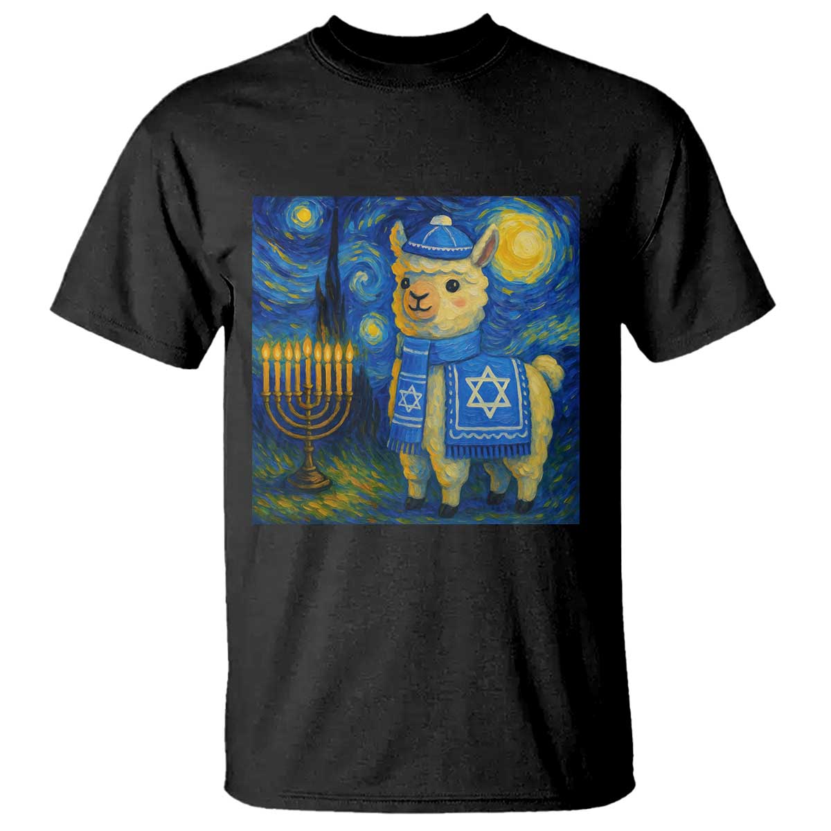 Starry Hanukkah Night T Shirt Funny Llama Jewish Holiday Gift - Wonder Print Shop