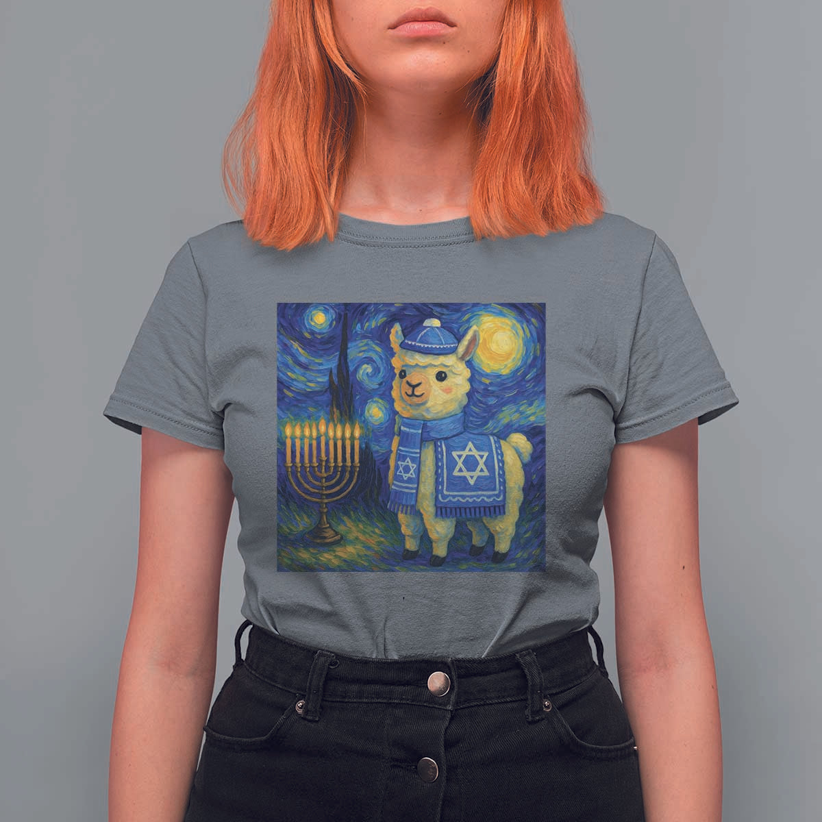 Starry Hanukkah Night T Shirt For Women Funny Llama Jewish Holiday Gift - Wonder Print Shop