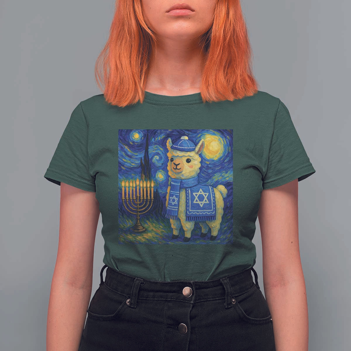 Starry Hanukkah Night T Shirt For Women Funny Llama Jewish Holiday Gift - Wonder Print Shop