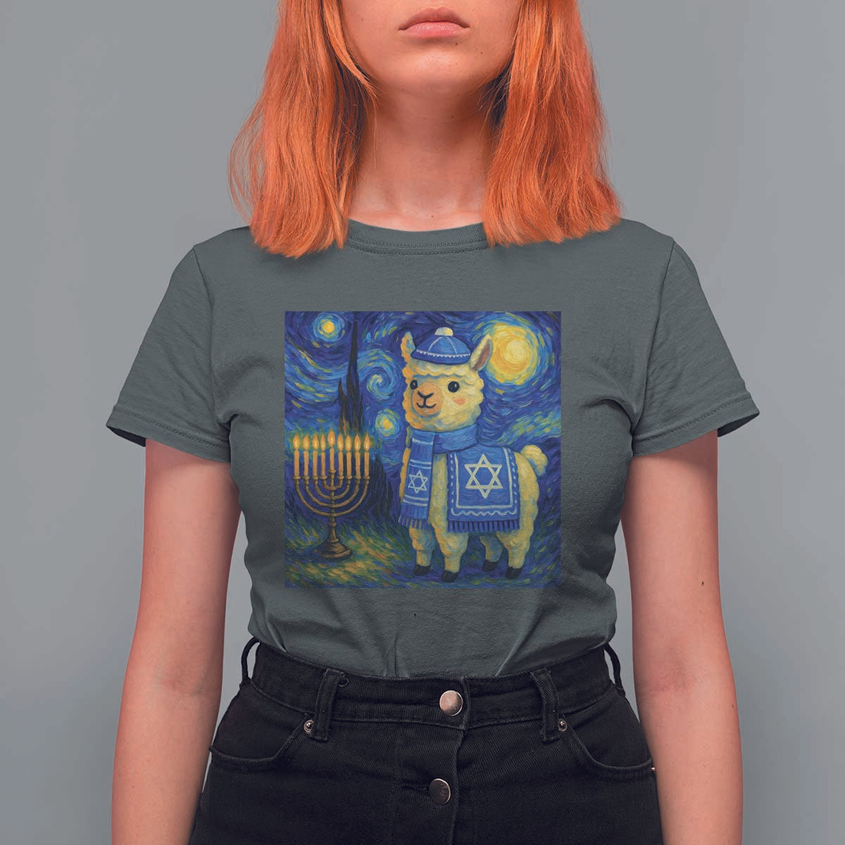 Starry Hanukkah Night T Shirt For Women Funny Llama Jewish Holiday Gift - Wonder Print Shop