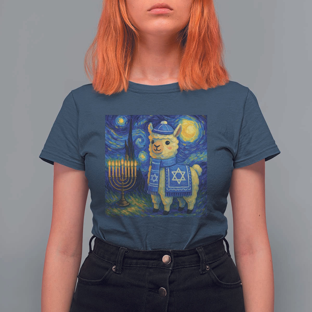 Starry Hanukkah Night T Shirt For Women Funny Llama Jewish Holiday Gift - Wonder Print Shop