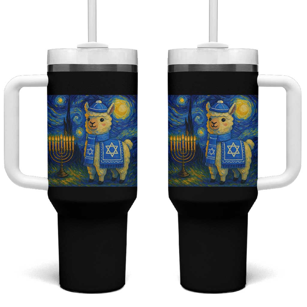 Starry Hanukkah Night Tumbler With Handle Funny Llama Jewish Holiday Gift - Wonder Print Shop
