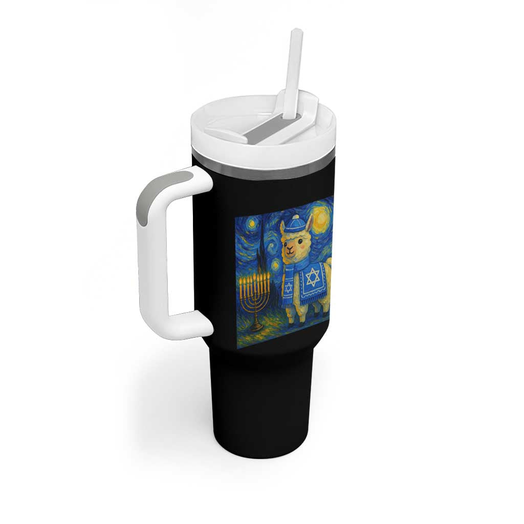Starry Hanukkah Night Tumbler With Handle Funny Llama Jewish Holiday Gift - Wonder Print Shop