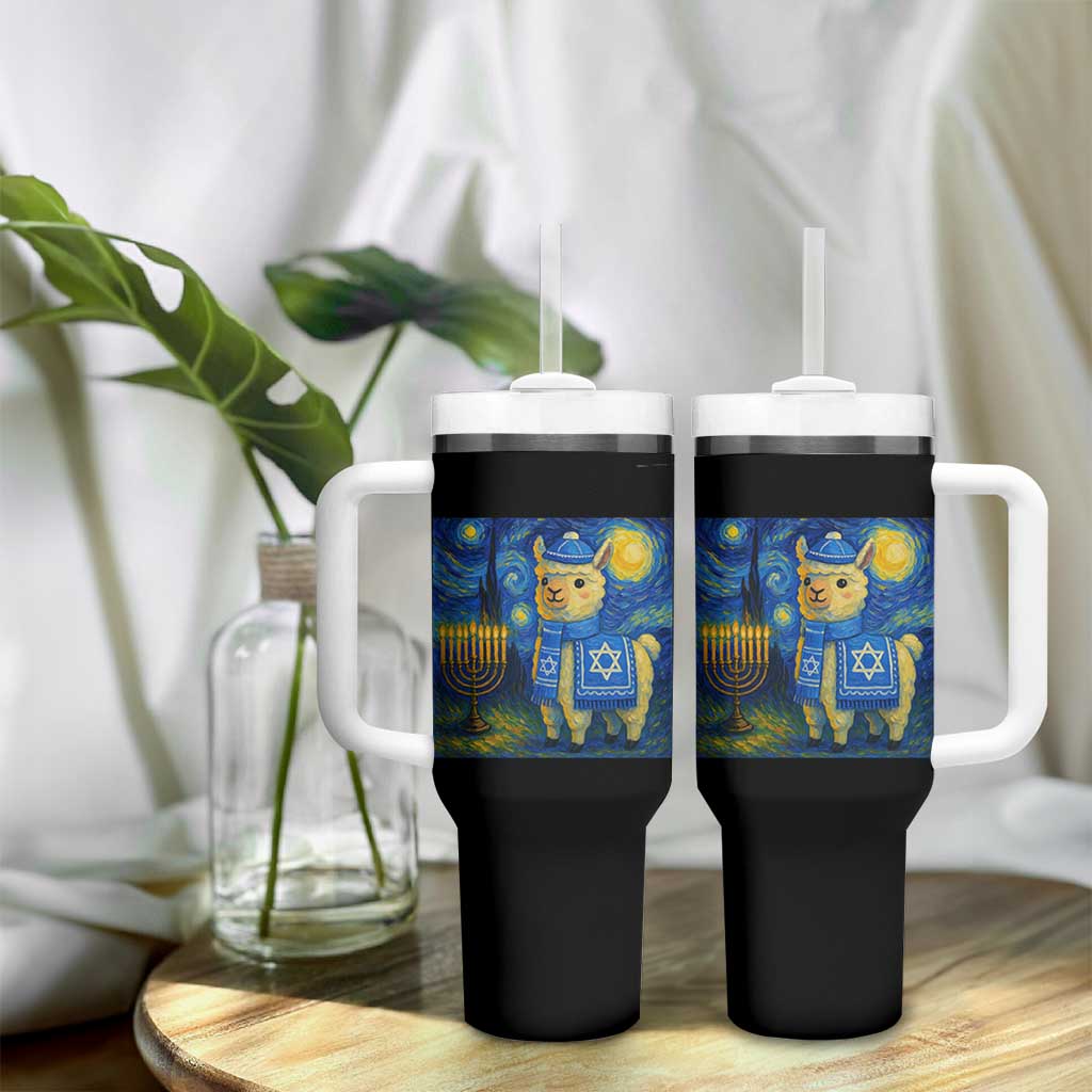 Starry Hanukkah Night Tumbler With Handle Funny Llama Jewish Holiday Gift - Wonder Print Shop