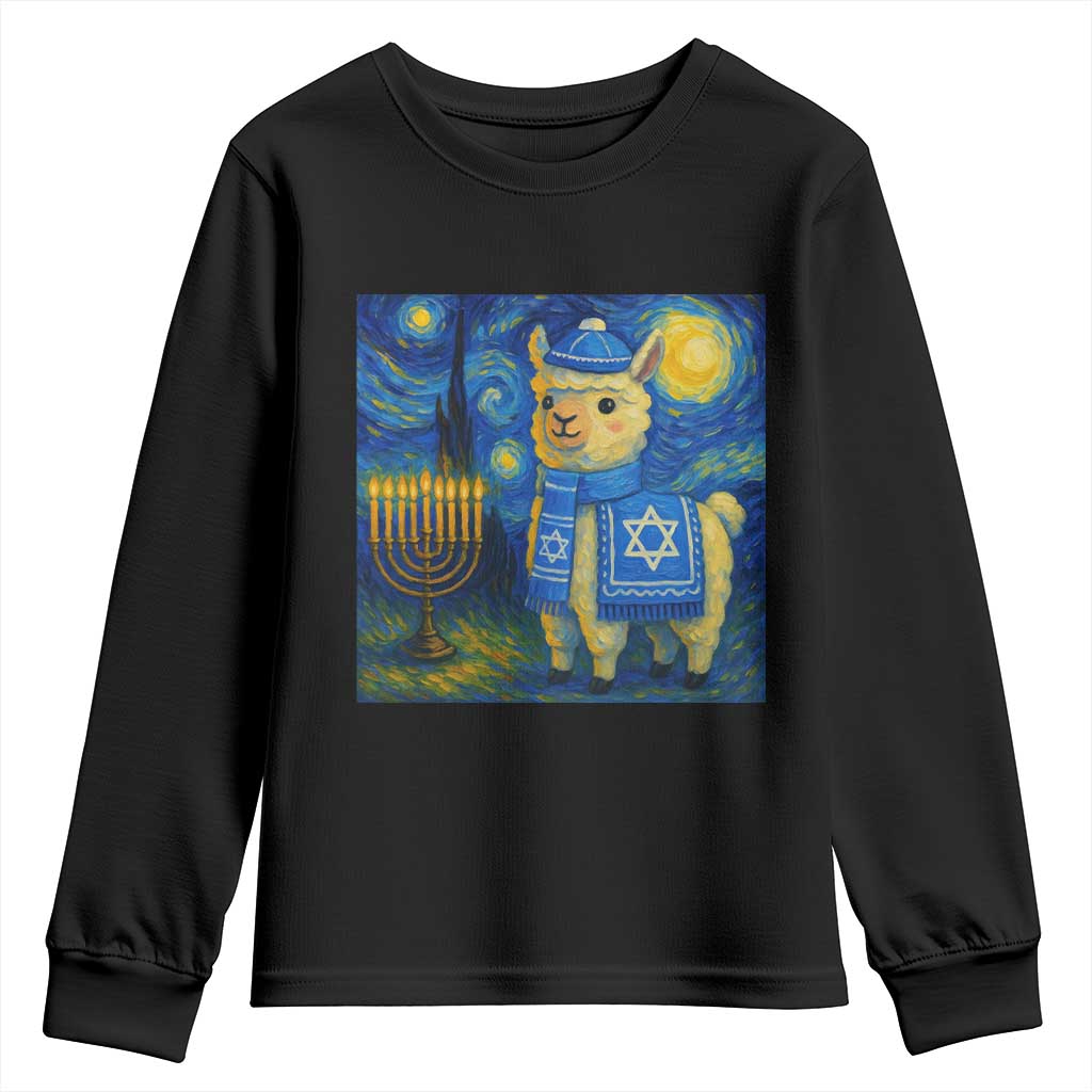 Starry Hanukkah Night Youth Sweatshirt Funny Llama Jewish Holiday Gift - Wonder Print Shop