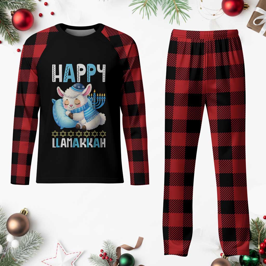 Funny Happy Llamakkah Plaid Pajama Set Cute Llama Jewish Holiday Gift - Wonder Print Shop