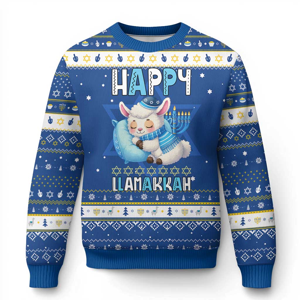 Funny Happy Llamakkah Hanukkah Ugly Sweater Cute Llama Jewish Holiday Gift - Wonder Print Shop
