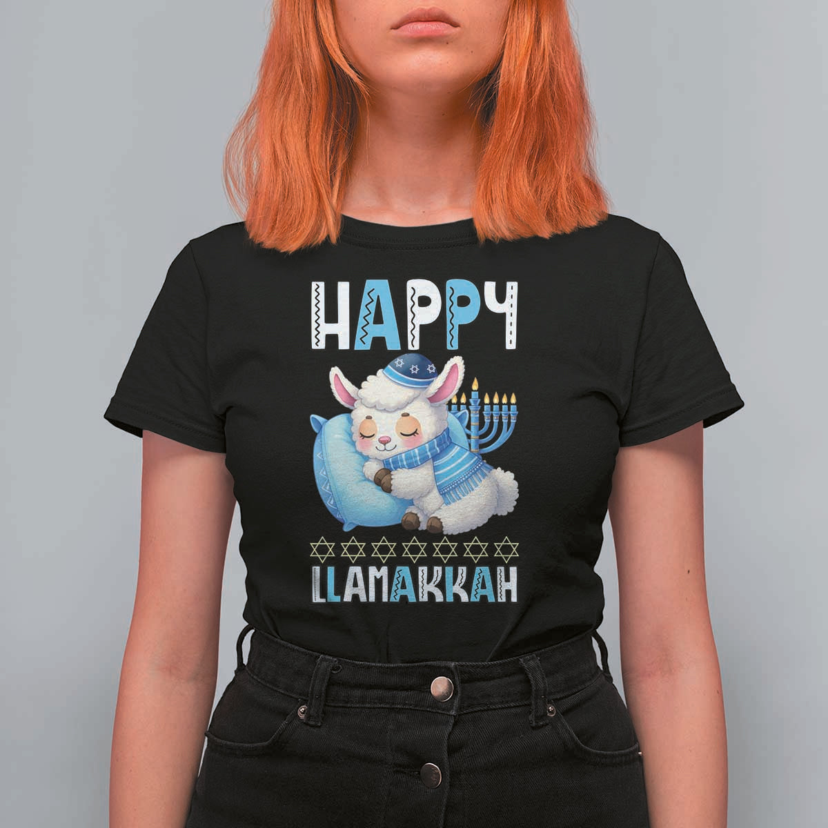 Funny Happy Llamakkah T Shirt For Women Cute Llama Jewish Holiday Gift - Wonder Print Shop