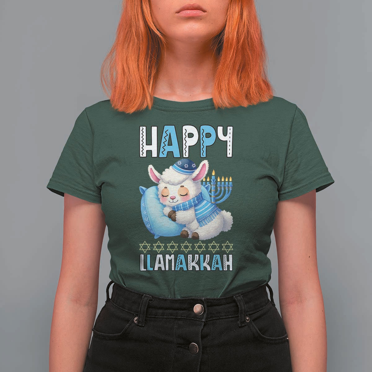 Funny Happy Llamakkah T Shirt For Women Cute Llama Jewish Holiday Gift - Wonder Print Shop