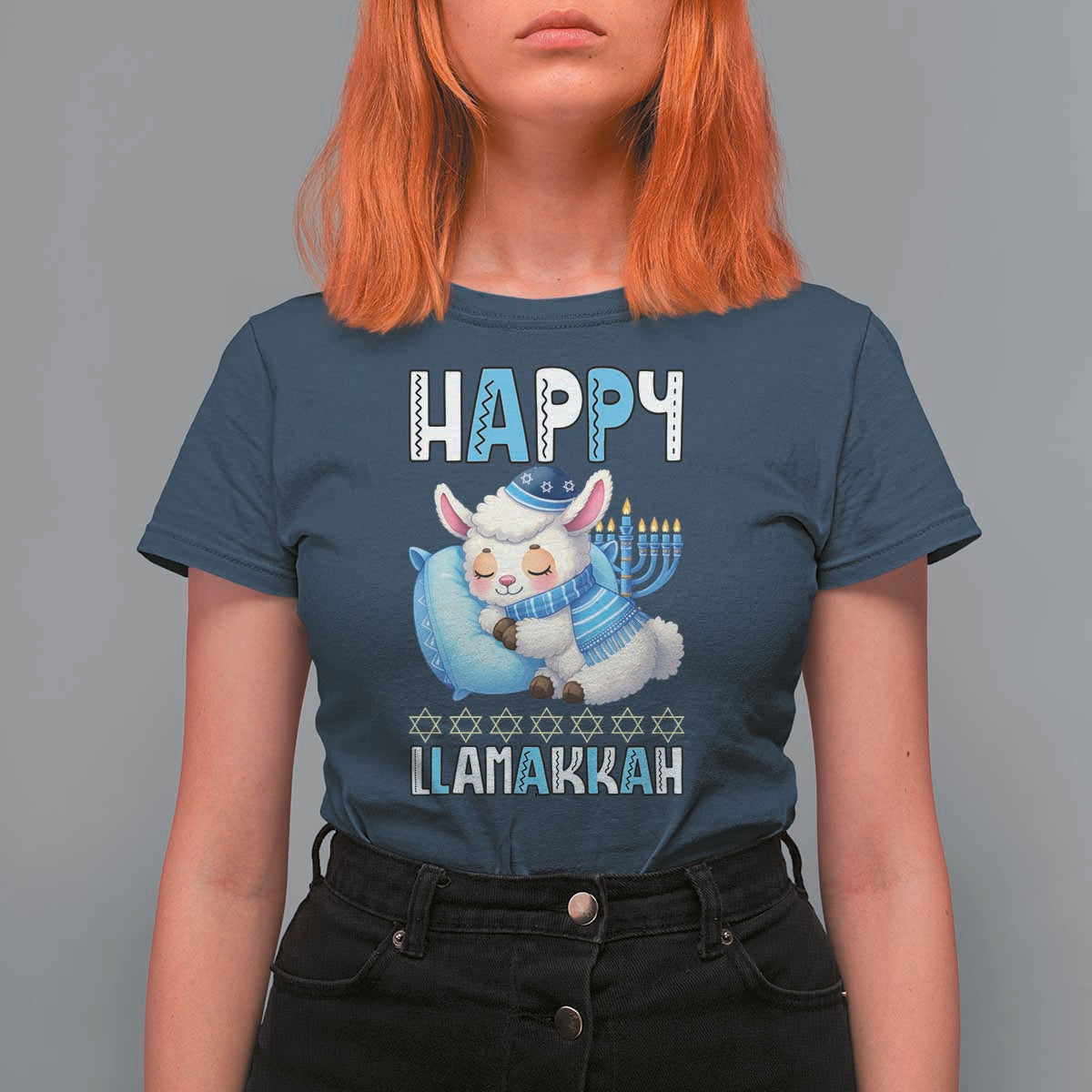 Funny Happy Llamakkah T Shirt For Women Cute Llama Jewish Holiday Gift - Wonder Print Shop