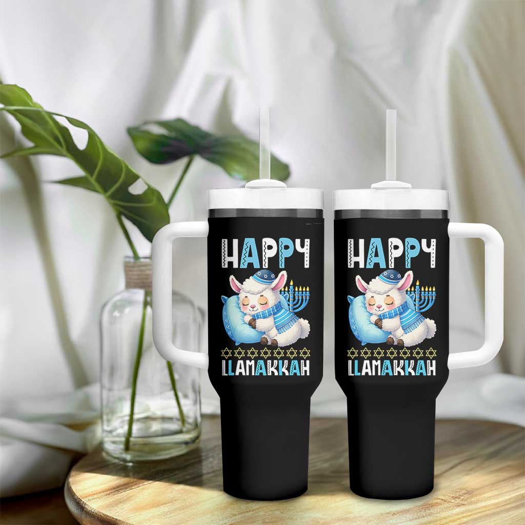 Funny Happy Llamakkah Tumbler With Handle Cute Llama Jewish Holiday Gift - Wonder Print Shop