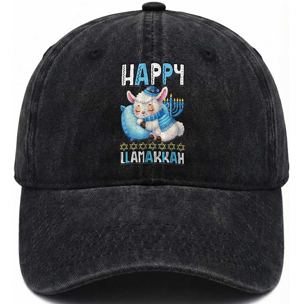 Funny Happy Llamakkah Washed Cotton Baseball Cap Cute Llama Jewish Holiday Gift