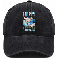 Funny Happy Llamakkah Washed Cotton Baseball Cap Cute Llama Jewish Holiday Gift