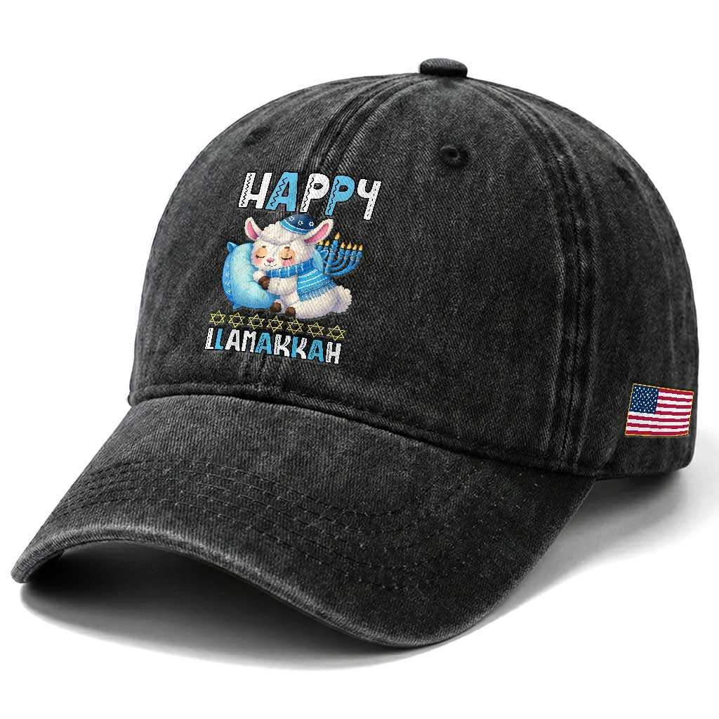 Funny Happy Llamakkah Washed Cotton Baseball Cap Cute Llama Jewish Holiday Gift