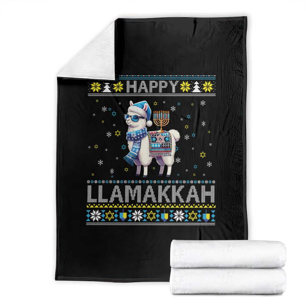 Happy LLamakkah Throw Blanket Funny Llama Ugly Hanukkah Christmas Gift - Wonder Print Shop