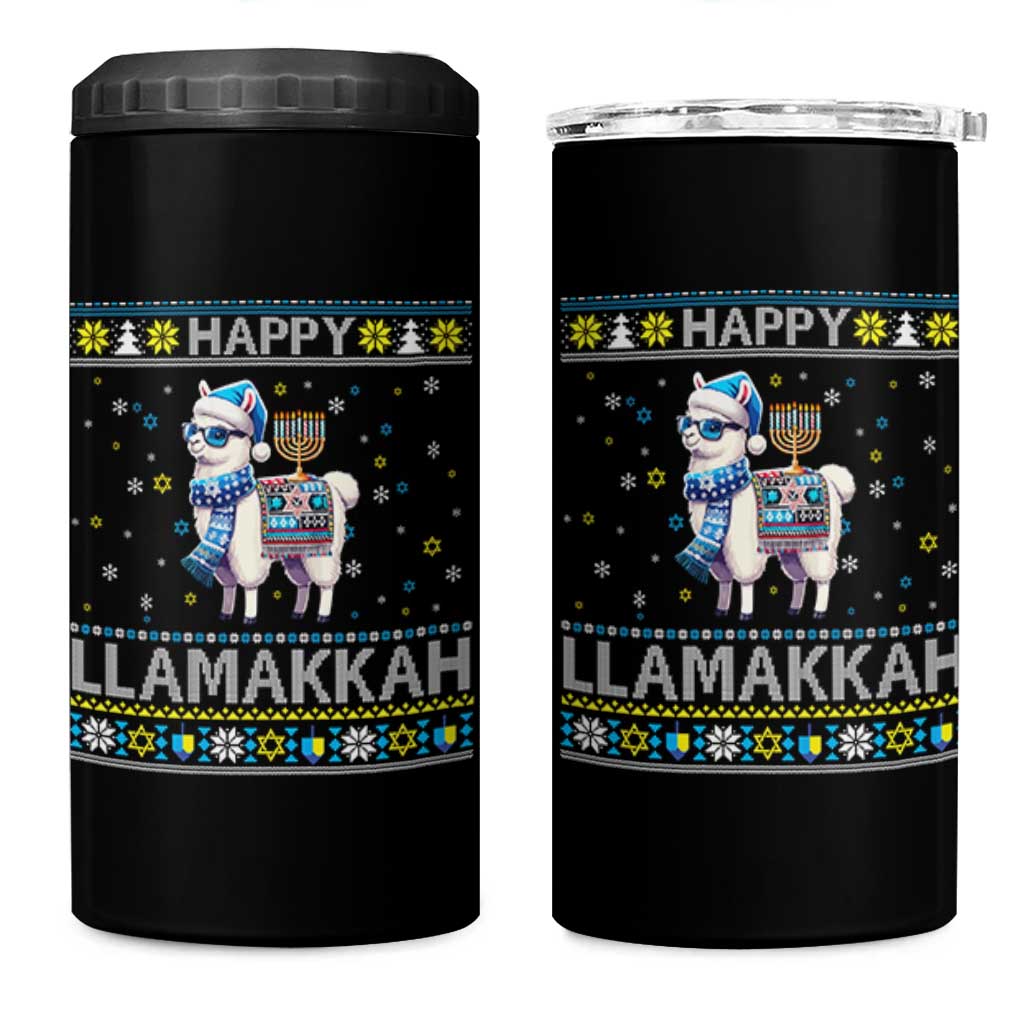 Happy LLamakkah 4 in 1 Can Cooler Tumbler Funny Llama Ugly Hanukkah Christmas Gift - Wonder Print Shop