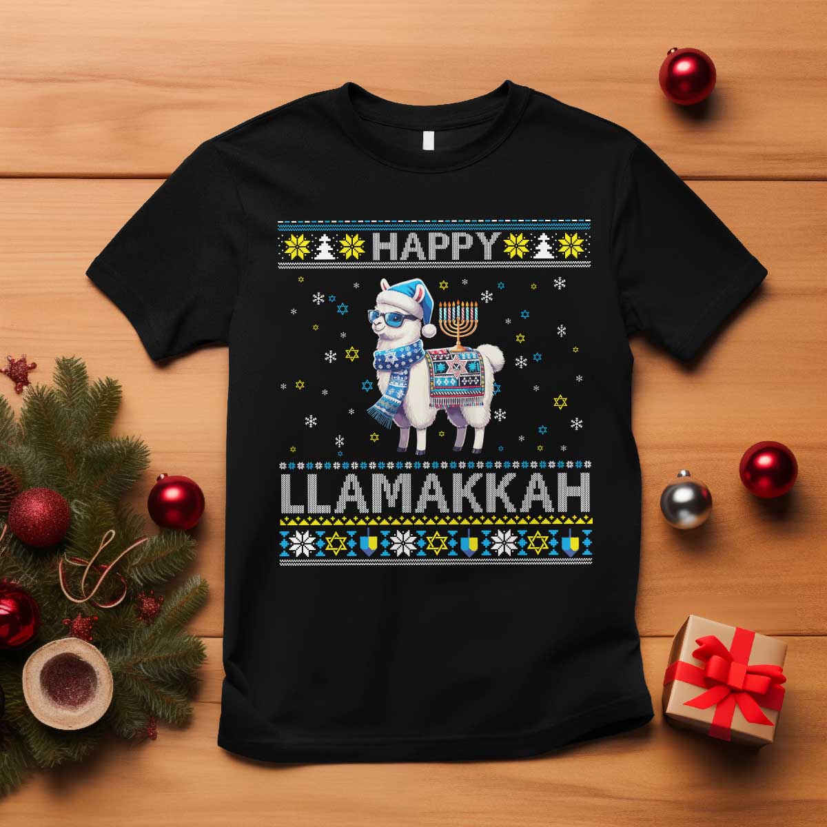 Happy LLamakkah T Shirt Funny Llama Ugly Hanukkah Christmas Gift - Wonder Print Shop