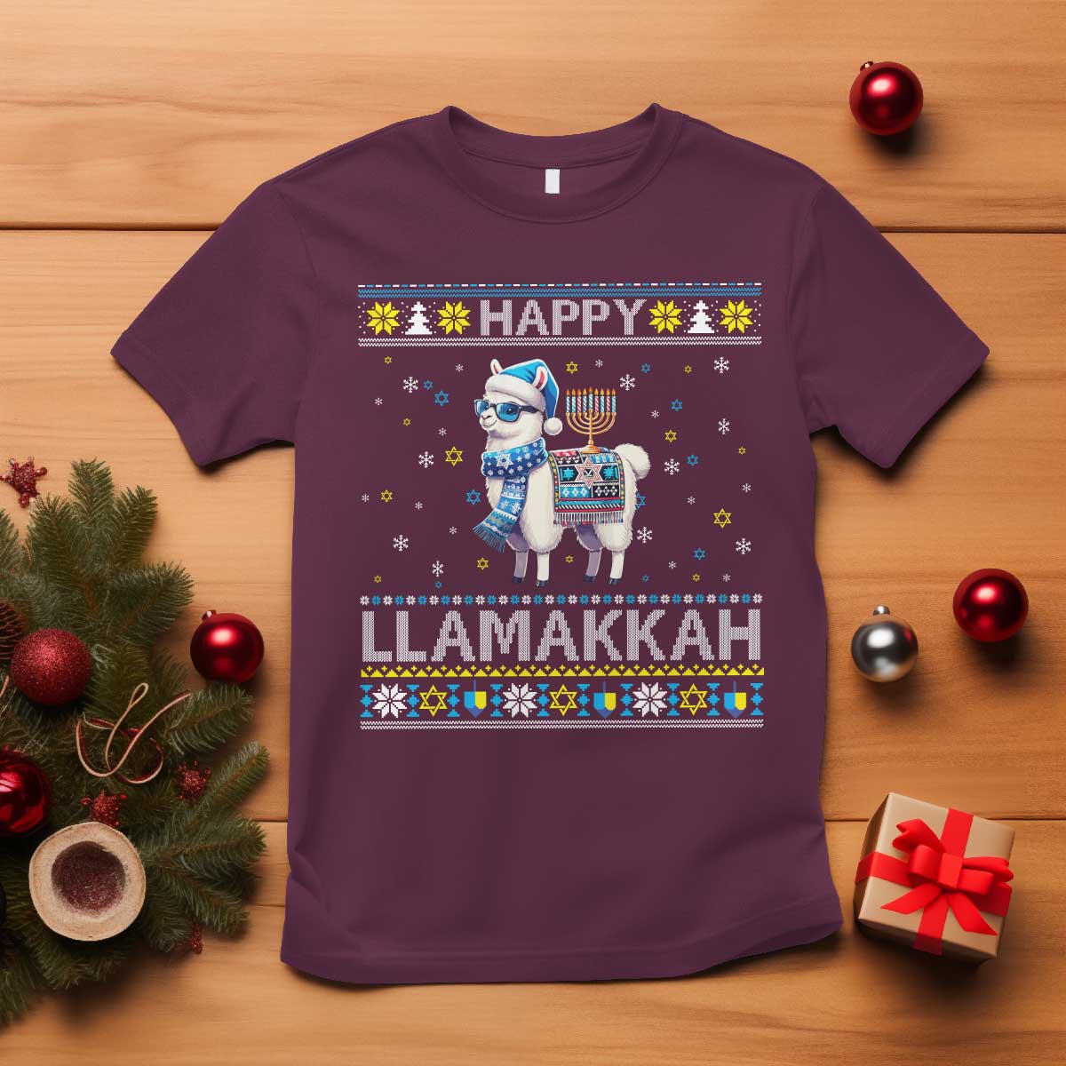 Happy LLamakkah T Shirt Funny Llama Ugly Hanukkah Christmas Gift - Wonder Print Shop