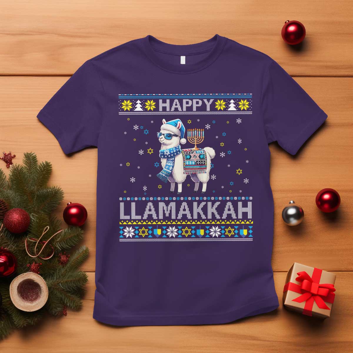 Happy LLamakkah T Shirt Funny Llama Ugly Hanukkah Christmas Gift - Wonder Print Shop