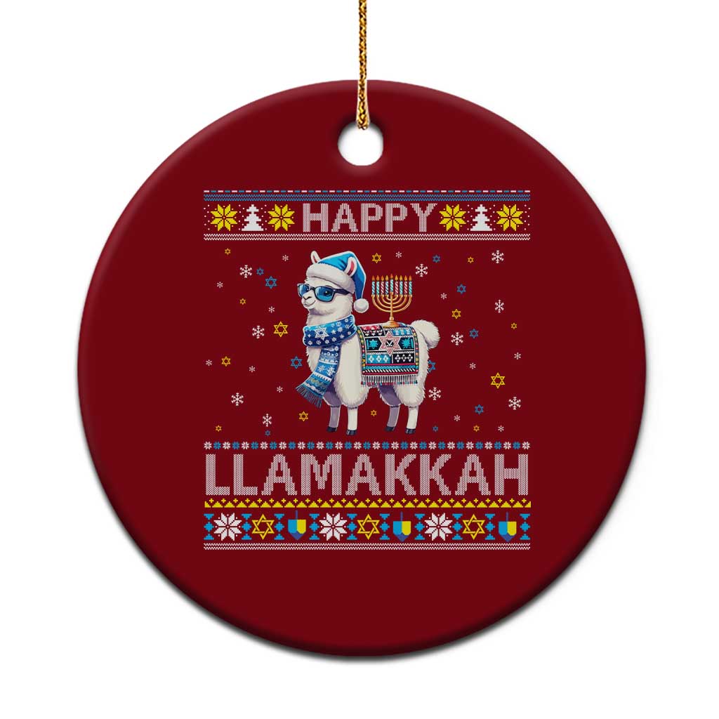 Happy LLamakkah Ceramic Ornament Funny Llama Ugly Hanukkah Christmas Gift - Wonder Print Shop