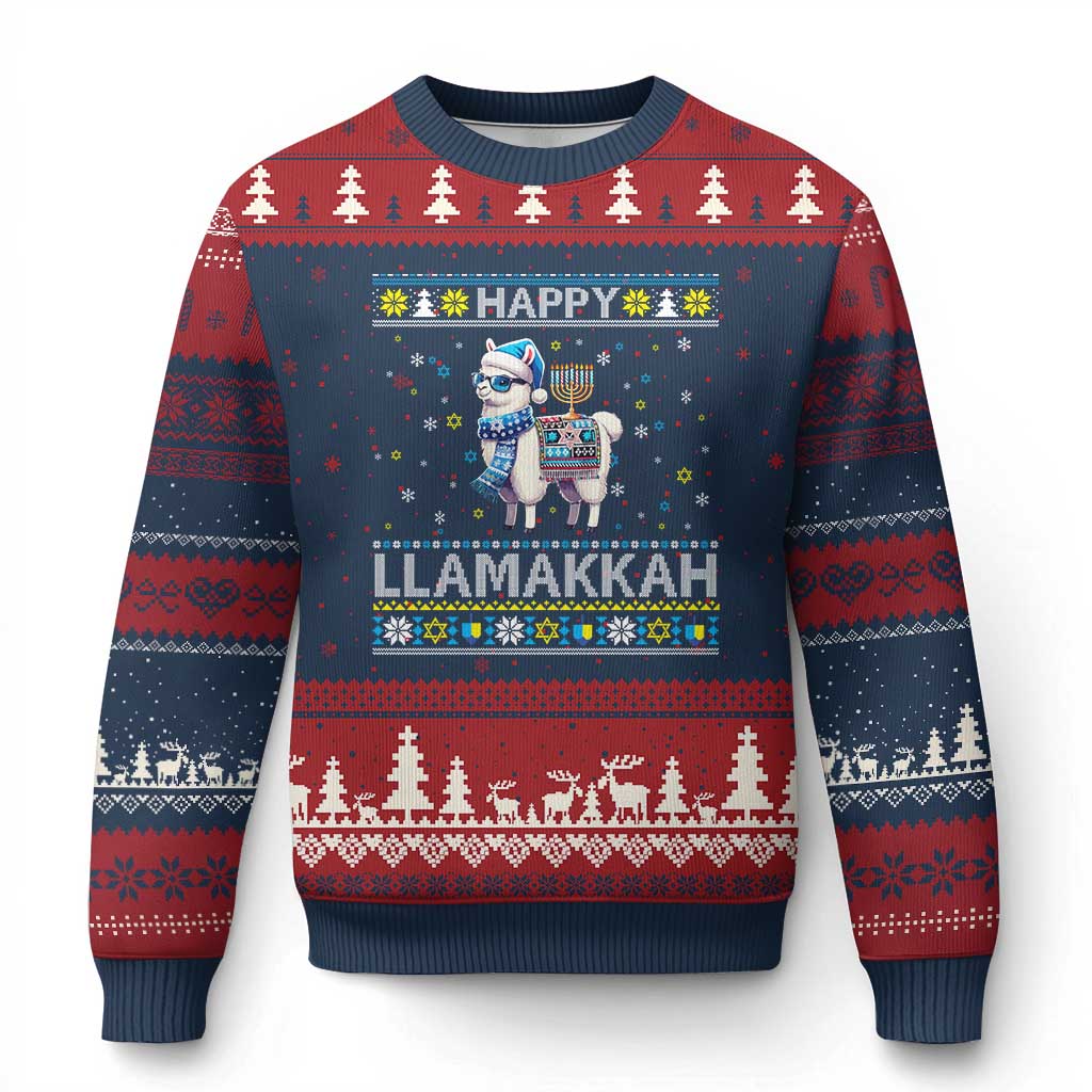 Happy LLamakkah Ugly Christmas Sweater Funny Llama Ugly Hanukkah Xmas Gift - Wonder Print Shop
