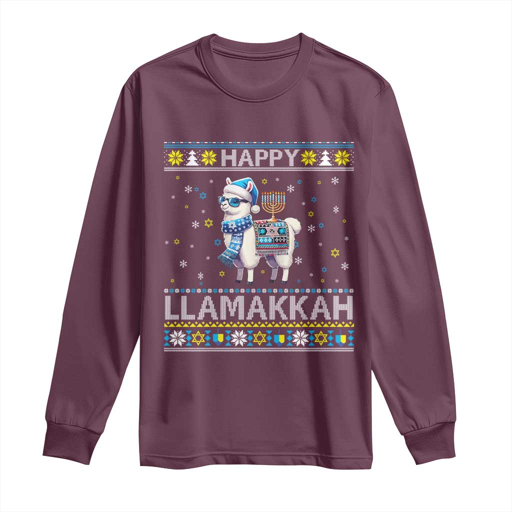 Happy LLamakkah Long Sleeve Shirt Funny Llama Ugly Hanukkah Christmas Gift - Wonder Print Shop