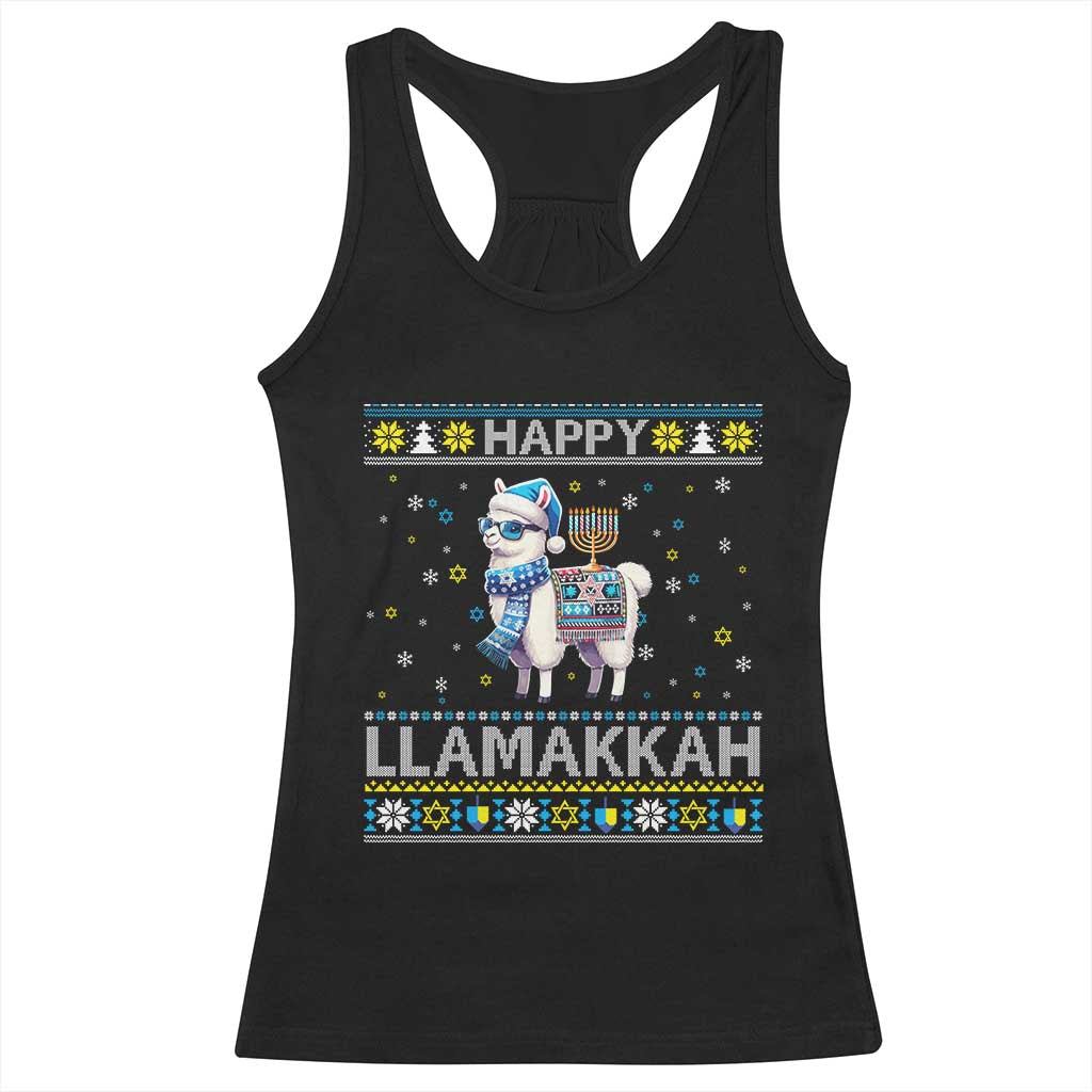 Happy LLamakkah Racerback Tank Top Funny Llama Ugly Hanukkah Christmas Gift - Wonder Print Shop