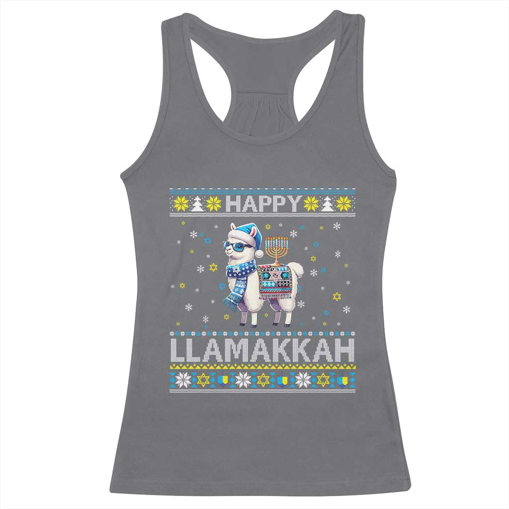 Happy LLamakkah Racerback Tank Top Funny Llama Ugly Hanukkah Christmas Gift - Wonder Print Shop