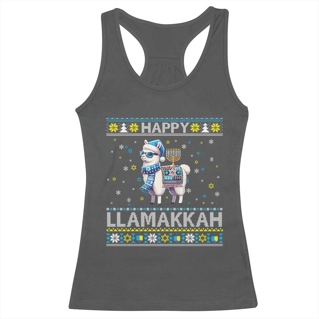 Happy LLamakkah Racerback Tank Top Funny Llama Ugly Hanukkah Christmas Gift - Wonder Print Shop