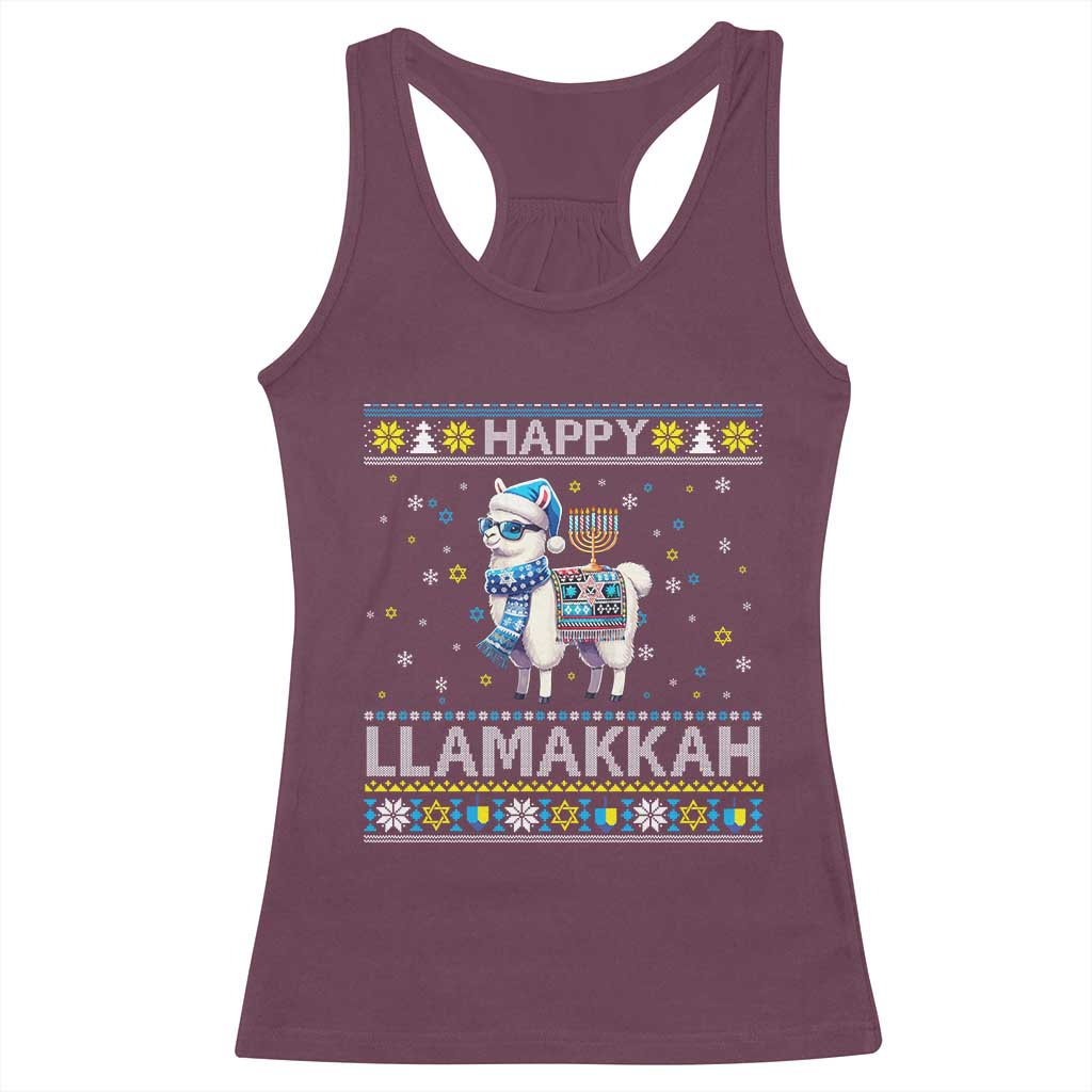 Happy LLamakkah Racerback Tank Top Funny Llama Ugly Hanukkah Christmas Gift - Wonder Print Shop