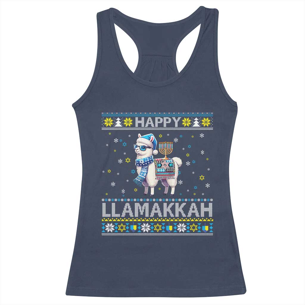 Happy LLamakkah Racerback Tank Top Funny Llama Ugly Hanukkah Christmas Gift - Wonder Print Shop