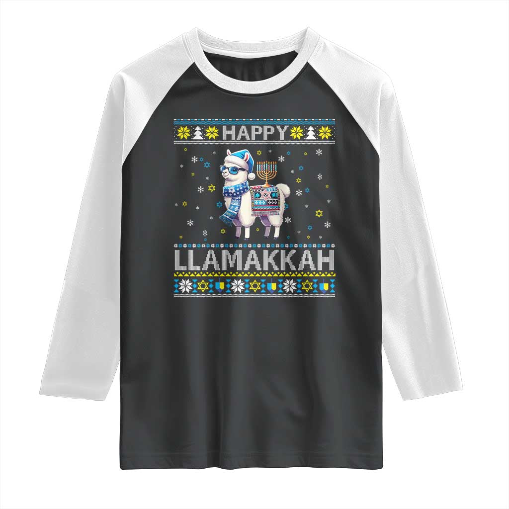 Happy LLamakkah Raglan Shirt Funny Llama Ugly Hanukkah Christmas Gift - Wonder Print Shop