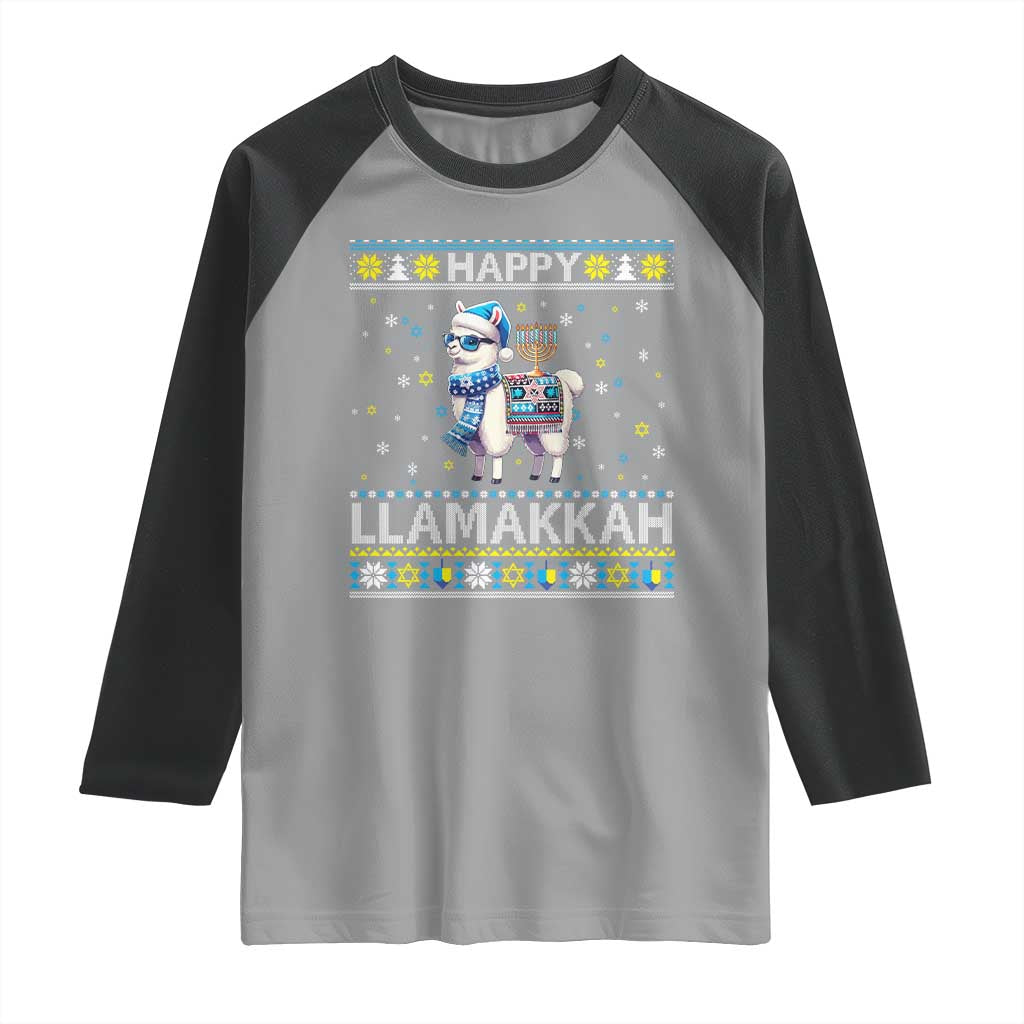Happy LLamakkah Raglan Shirt Funny Llama Ugly Hanukkah Christmas Gift - Wonder Print Shop