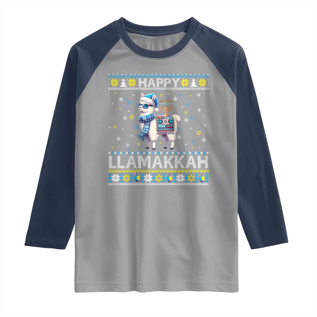 Happy LLamakkah Raglan Shirt Funny Llama Ugly Hanukkah Christmas Gift - Wonder Print Shop