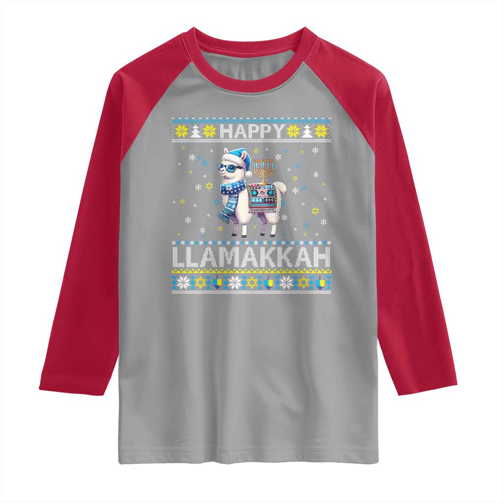 Happy LLamakkah Raglan Shirt Funny Llama Ugly Hanukkah Christmas Gift - Wonder Print Shop