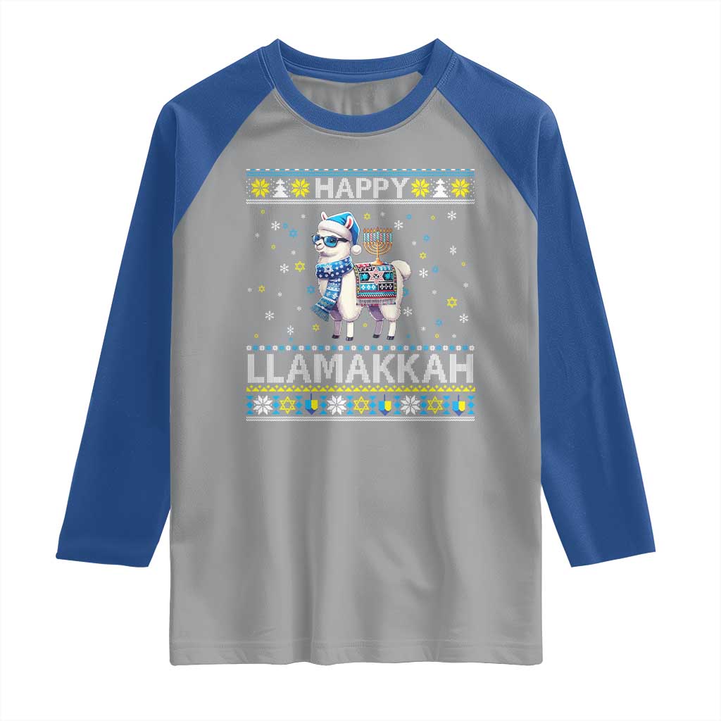 Happy LLamakkah Raglan Shirt Funny Llama Ugly Hanukkah Christmas Gift - Wonder Print Shop