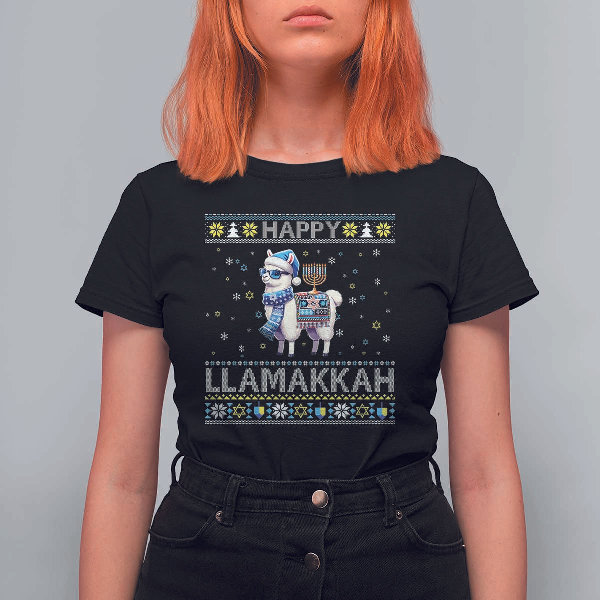 Happy LLamakkah T Shirt For Women Funny Llama Ugly Hanukkah Christmas Gift - Wonder Print Shop