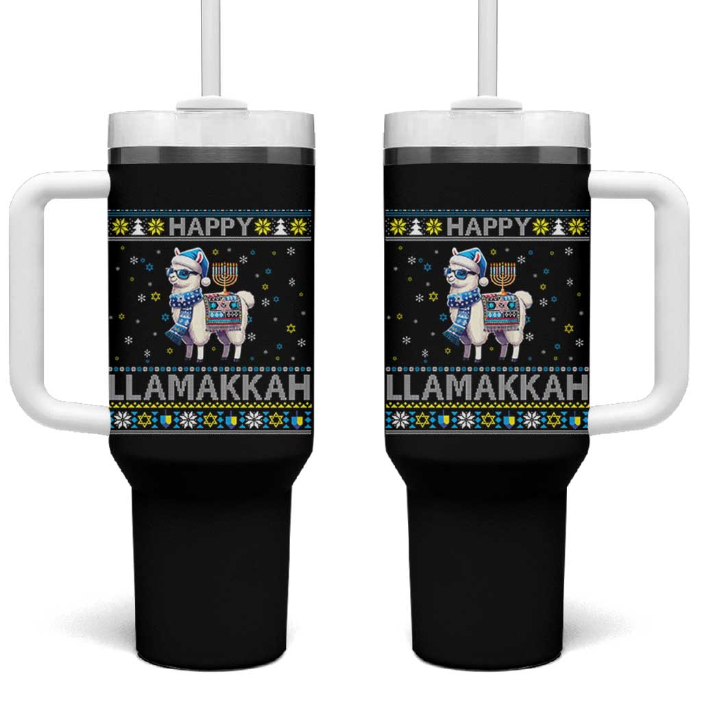 Happy LLamakkah Tumbler With Handle Funny Llama Ugly Hanukkah Christmas Gift - Wonder Print Shop