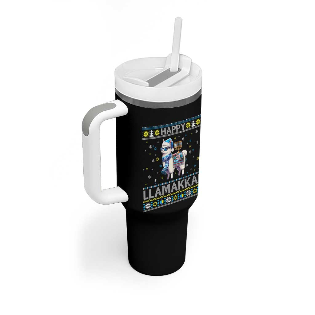 Happy LLamakkah Tumbler With Handle Funny Llama Ugly Hanukkah Christmas Gift - Wonder Print Shop