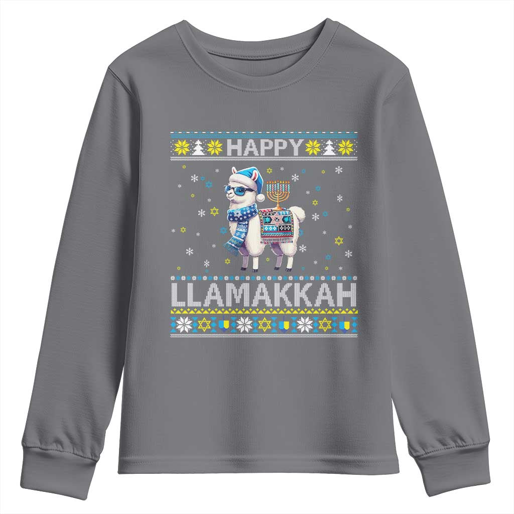 Happy LLamakkah Youth Sweatshirt Funny Llama Ugly Hanukkah Christmas Gift - Wonder Print Shop