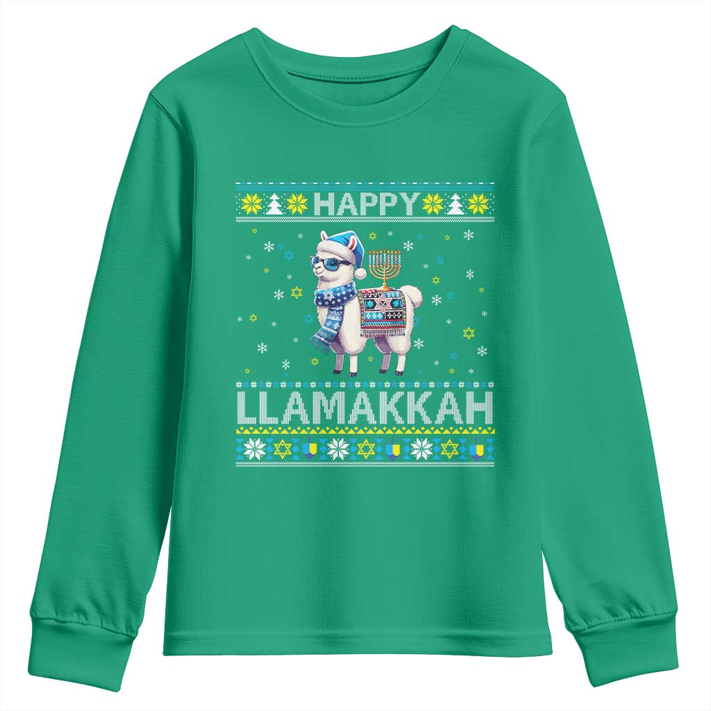 Happy LLamakkah Youth Sweatshirt Funny Llama Ugly Hanukkah Christmas Gift - Wonder Print Shop