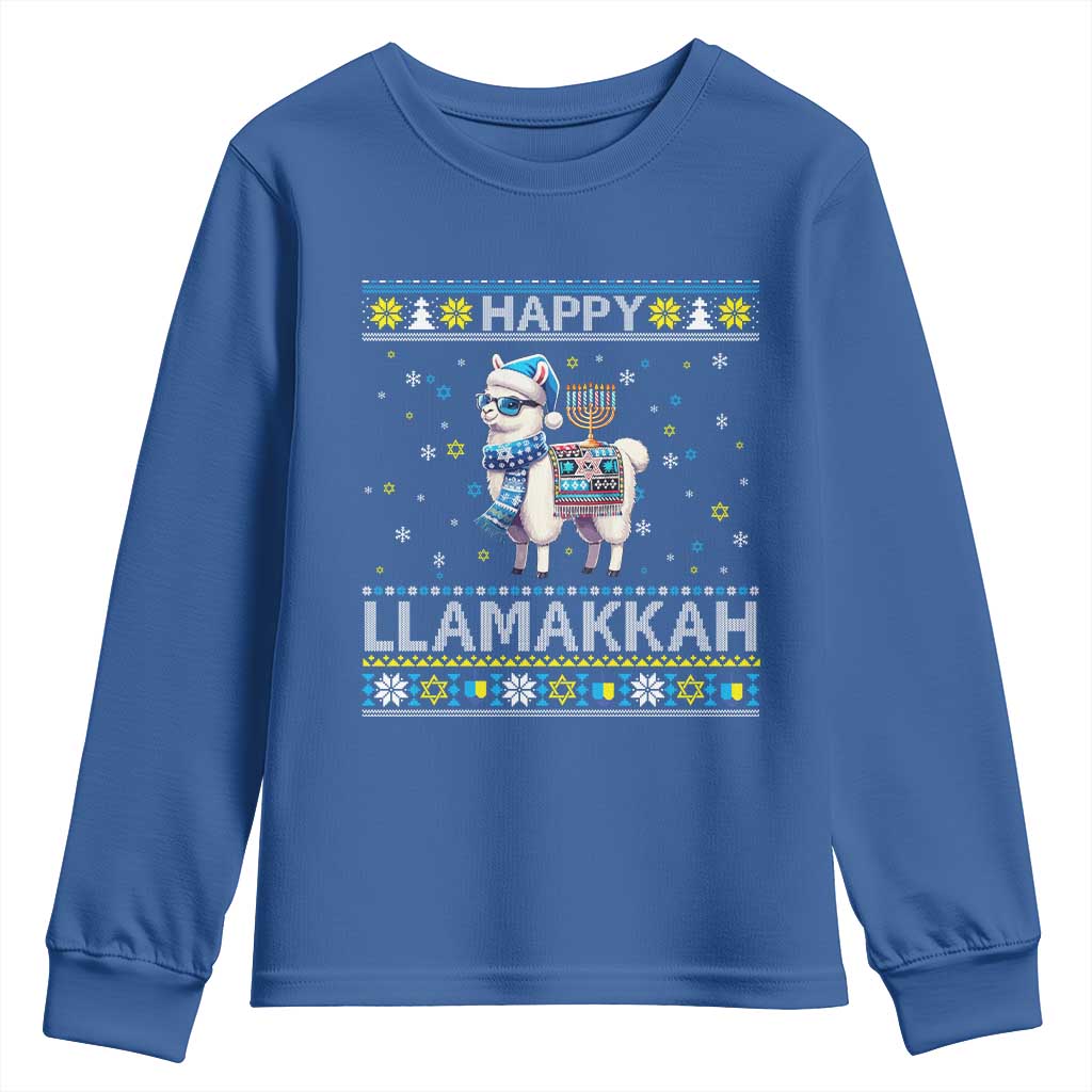 Happy LLamakkah Youth Sweatshirt Funny Llama Ugly Hanukkah Christmas Gift - Wonder Print Shop