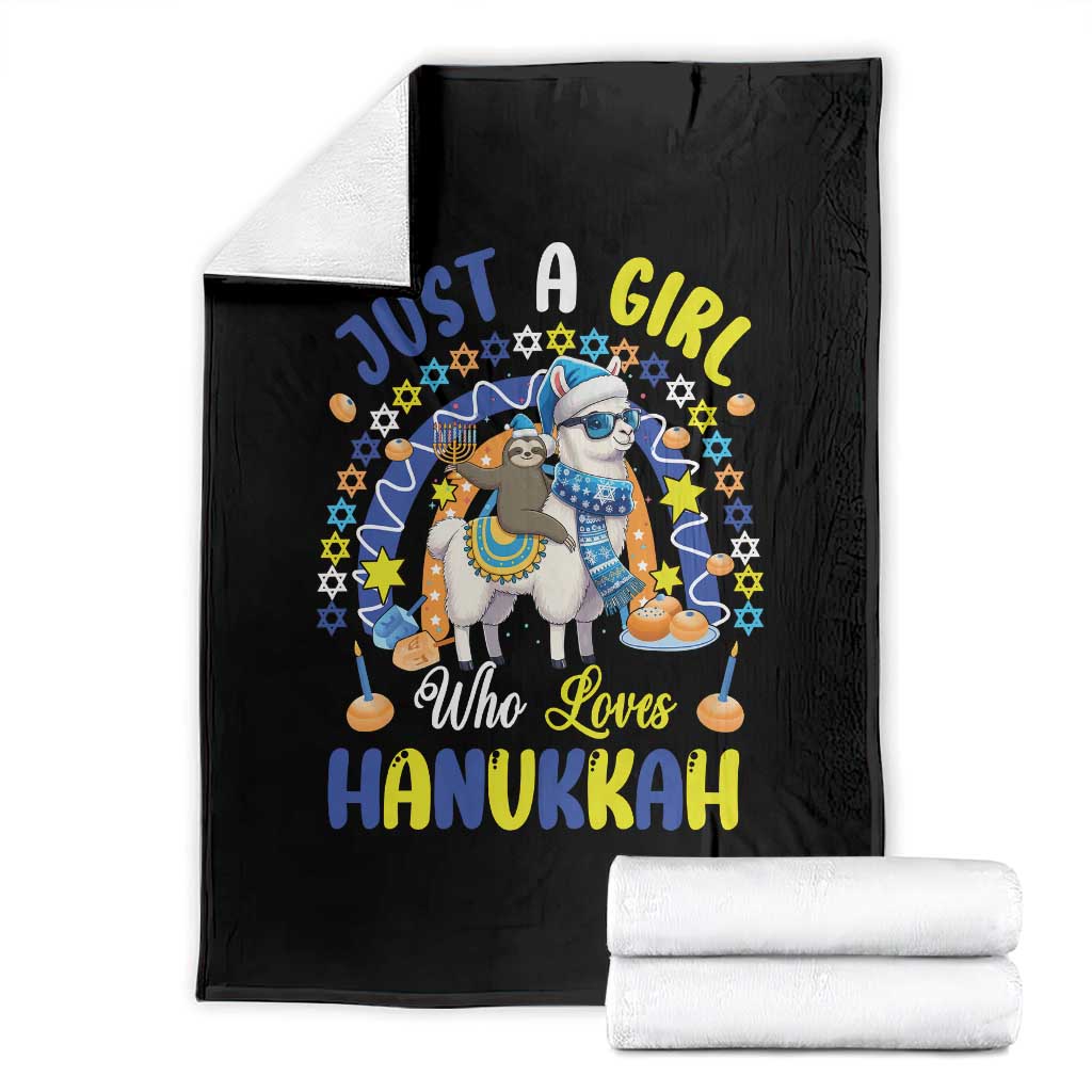 A Girl Loves Hanukkah Throw Blanket Funny Sloth On Llama Jewish Holiday Gift - Wonder Print Shop