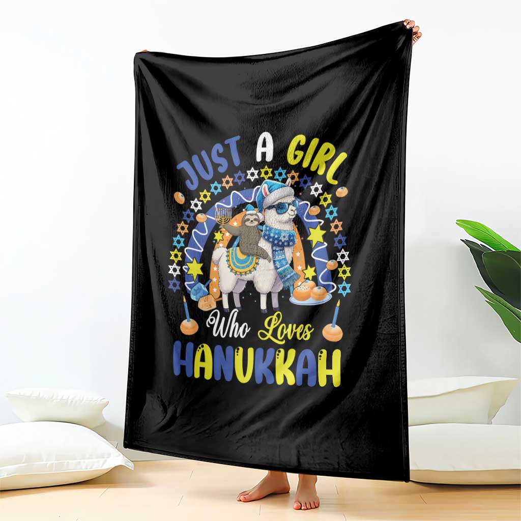 A Girl Loves Hanukkah Throw Blanket Funny Sloth On Llama Jewish Holiday Gift - Wonder Print Shop