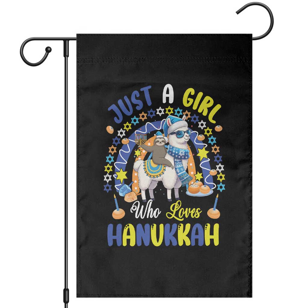 A Girl Loves Hanukkah Garden Flag Funny Sloth On Llama Jewish Holiday Gift - Wonder Print Shop