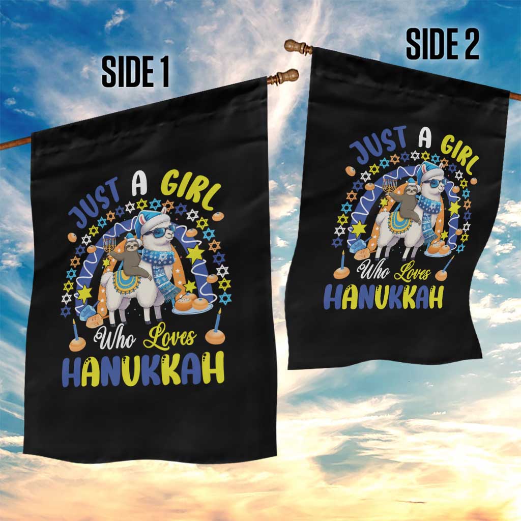 A Girl Loves Hanukkah Garden Flag Funny Sloth On Llama Jewish Holiday Gift - Wonder Print Shop