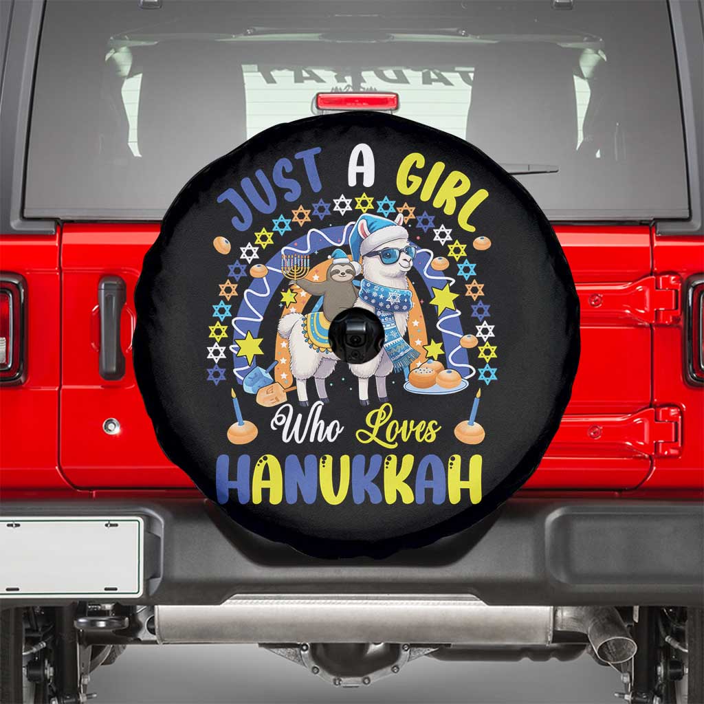 A Girl Loves Hanukkah Spare Tire Cover Funny Sloth On Llama Jewish Holiday Gift - Wonder Print Shop