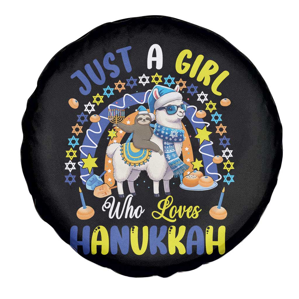 A Girl Loves Hanukkah Spare Tire Cover Funny Sloth On Llama Jewish Holiday Gift - Wonder Print Shop