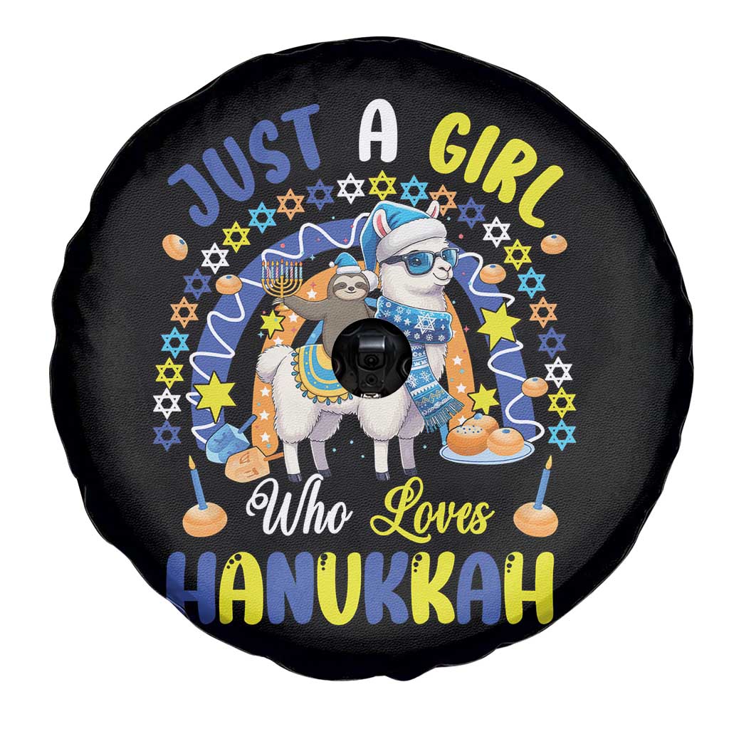 A Girl Loves Hanukkah Spare Tire Cover Funny Sloth On Llama Jewish Holiday Gift - Wonder Print Shop
