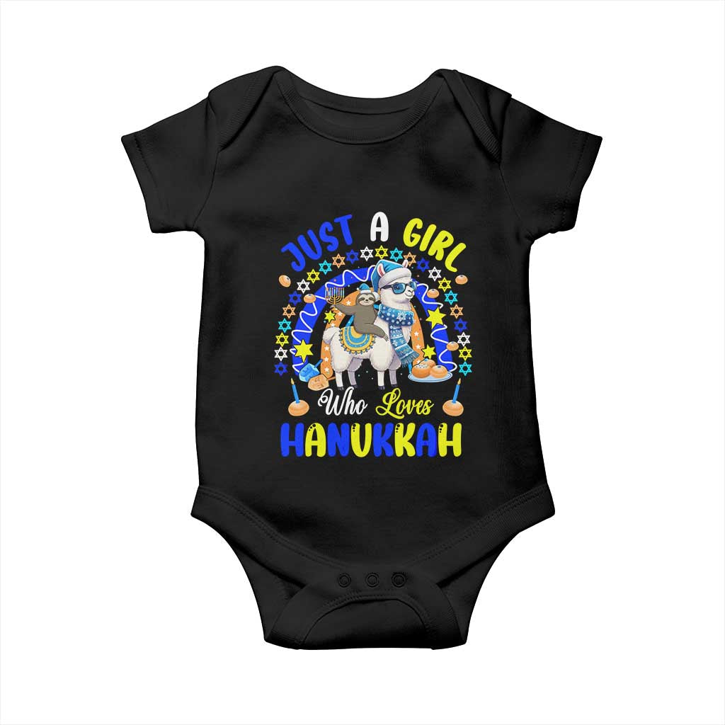 A Girl Loves Hanukkah Baby Onesie Funny Sloth On Llama Jewish Holiday Gift - Wonder Print Shop